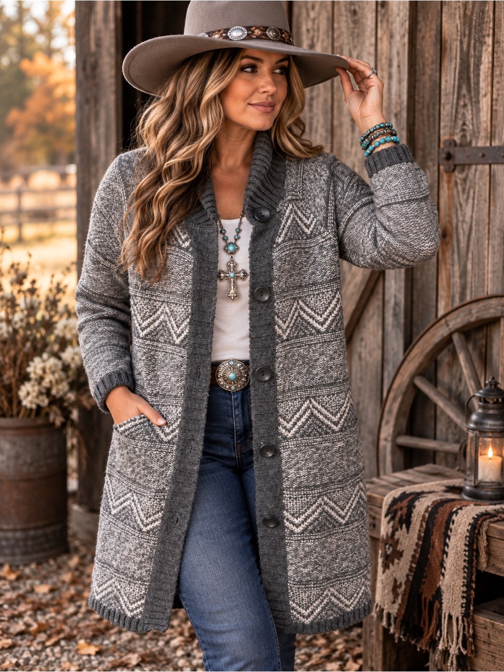 MARYLINE Made in Italy Wool Blend Southwestern Sweater Coat S